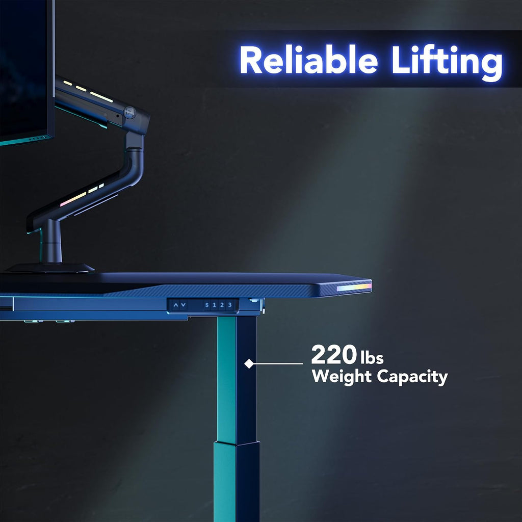 HUANUO Standing Desk with LED Strip, 63' × 31.5' Height Adjustable RGB Gaming Desk, Large Dual-Motor Electric Sit Stand Desk, Sturdy Steel Frame, Modern E-Sports Workstation,for Home Office,Black