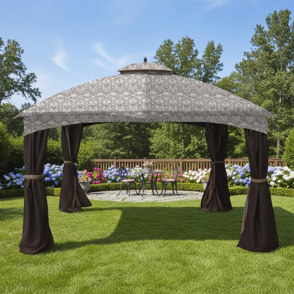 Garden Winds Durable 350 Replacement Canopy Top Compatible with Allen Roth 10' x 12' Gazebo Models GF-12S004B, TPGAZ17-002 - Damask Beige
