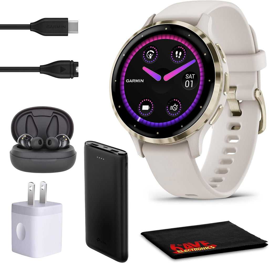 Garmin Venu 3S Advanced Fitness and Health Tracker Smart Watch Soft Gold Stainless Steel Bezel with Ivory Case and 41 MM Silicone Band 1.2 Inch AMOLED Touch Screen Display
