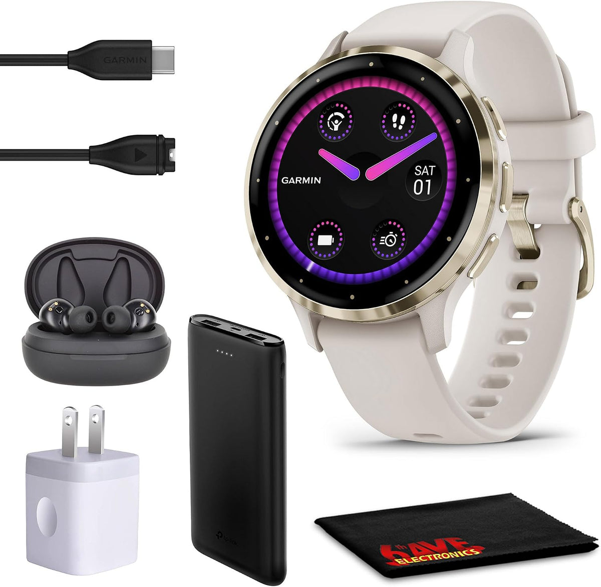 Garmin Venu 3S Advanced Fitness and Health Tracker Smart Watch Soft Gold Stainless Steel Bezel with Ivory Case and 41 MM Silicone Band 1.2 Inch AMOLED Touch Screen Display