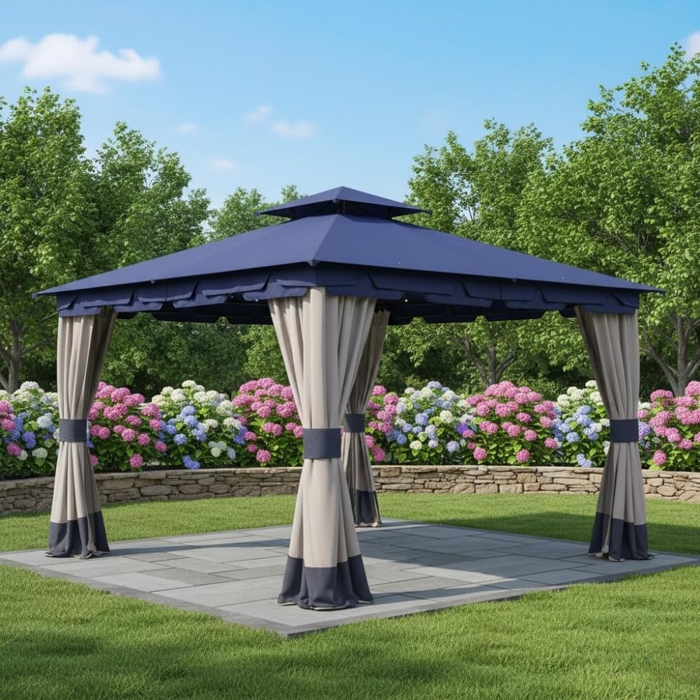 Garden Winds Reinforced RipLock 350 Replacement Canopy Top Cover Compatible with Monterey 10' x 12' Gazebo Model L-GZ215PST-4 - True Navy