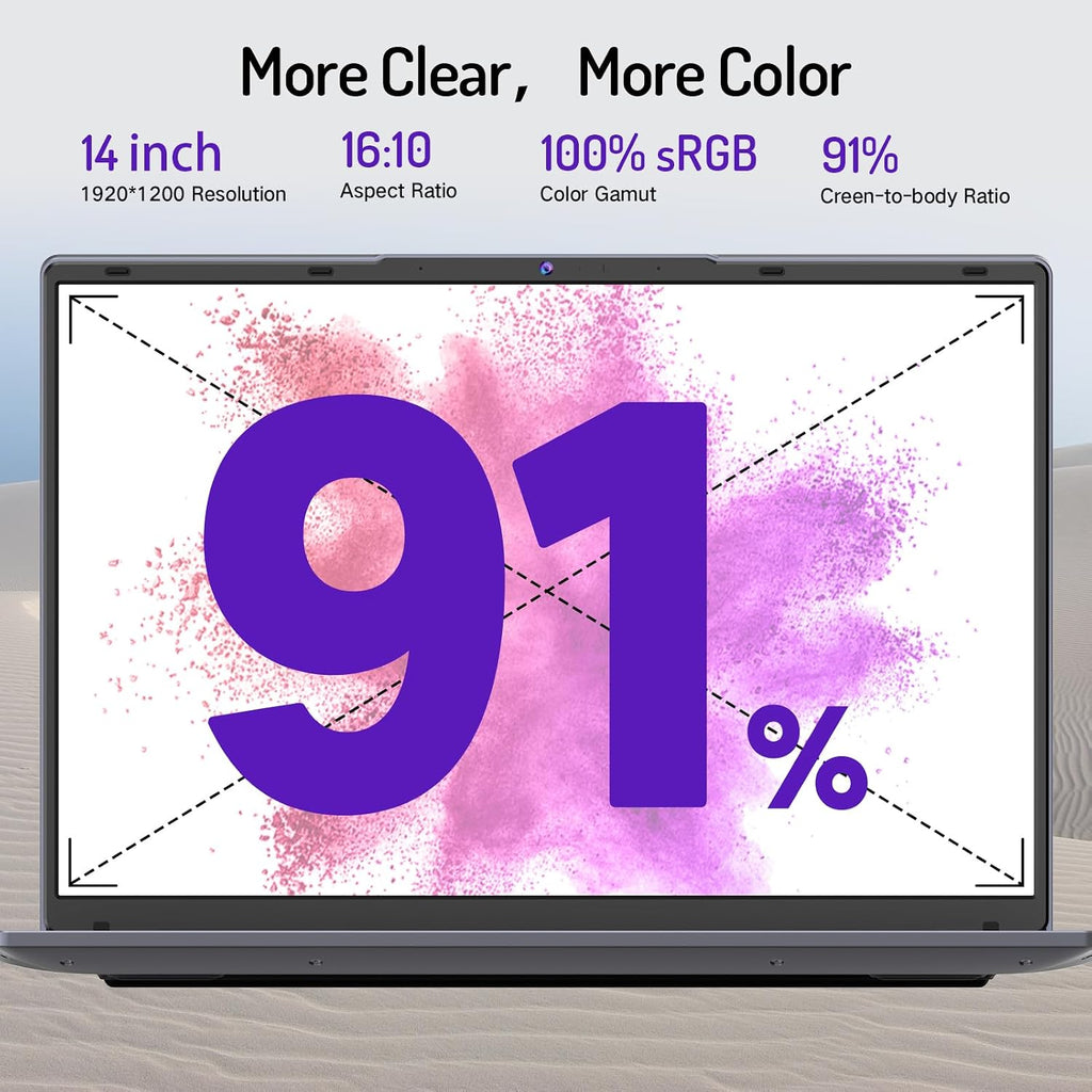 DERE 14 inch Laptop,Gaming PC Coumpter,8GB RAM 256GB SSD| 1920x1200 FHD+ IPS Display| N5805|Win11,HDMI & Wi-Fi|for Study, Office,Business,|Silver Gray