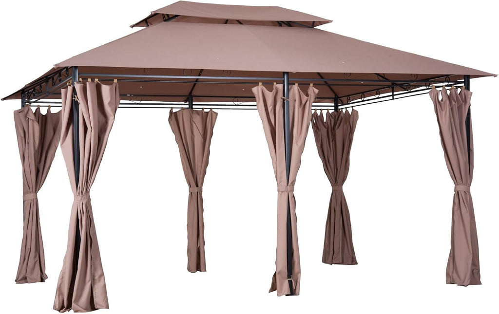 Outsunny 10' x 13' Patio Gazebo, Outdoor Gazebo Canopy Shelter with Curtains, Vented Roof, Steel Frame for Garden, Lawn, Backyard and Deck, Khaki