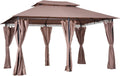 Outsunny 10' x 13' Patio Gazebo, Outdoor Gazebo Canopy Shelter with Curtains, Vented Roof, Steel Frame for Garden, Lawn, Backyard and Deck, Khaki