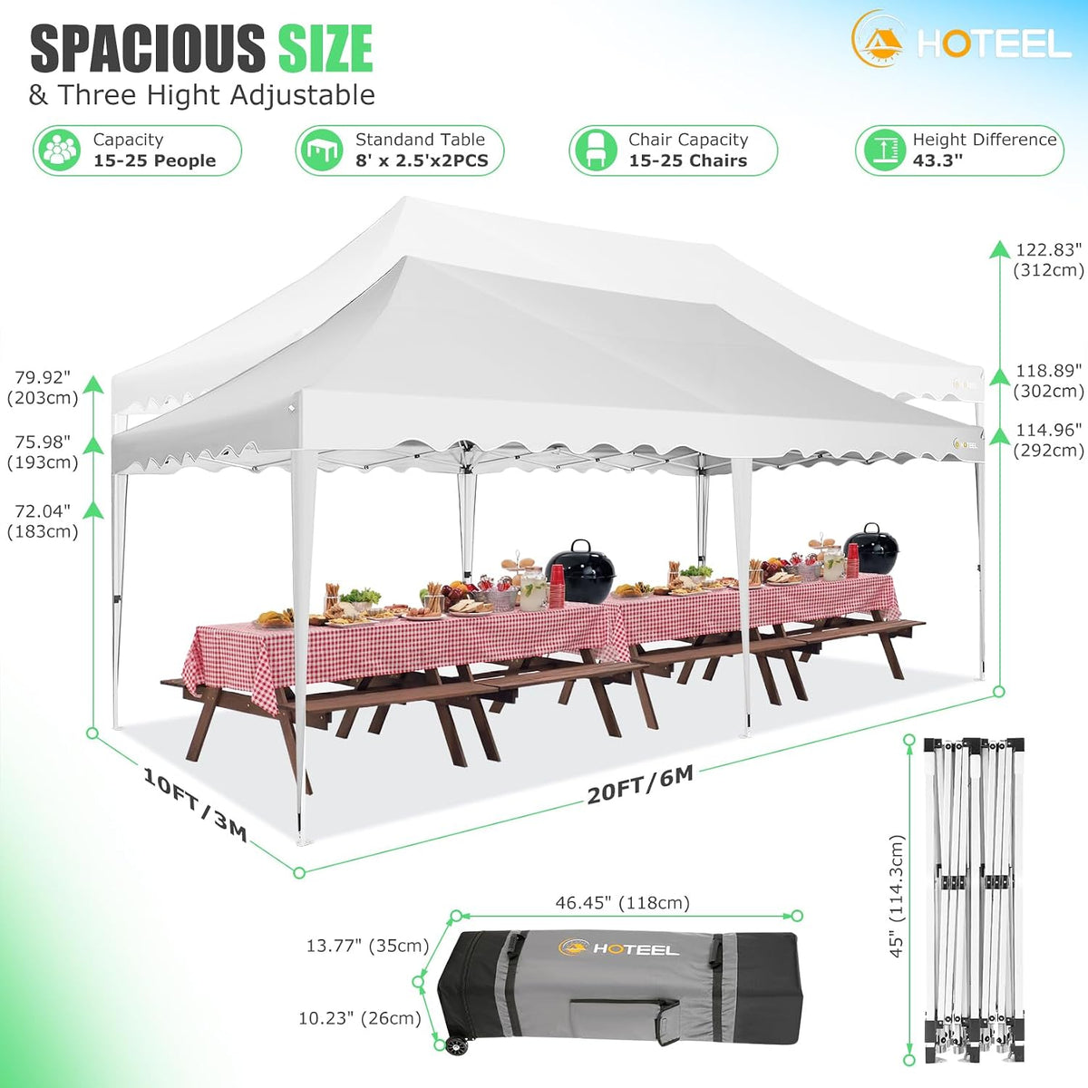 HOTEEL Folding Gazebo 3 x 6 Gazebo Waterproof Stable Party Tent Foldable Folding Tent with 6 Side Walls & Roll Bag & 4 Sand Bags, Easy Assembly for Weddings, Commerce, Parties, UV50+ Protection, White