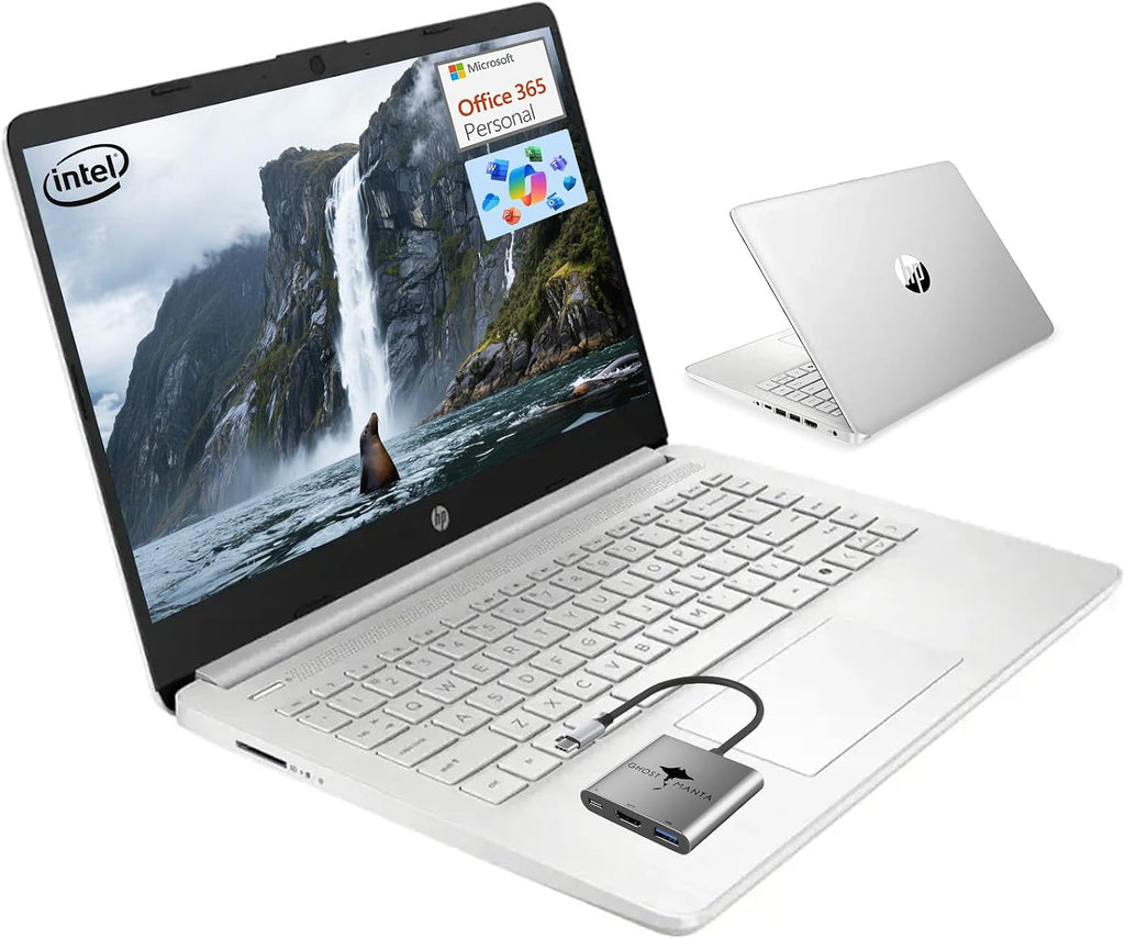 HP 14 Student-Laptop Back to School, Quad-Core Processor (Beat i3) 4GB RAM 128GB SSD, Laptops for Student with 1-Year Office 365 Copilot AI Win11, Natural Silver