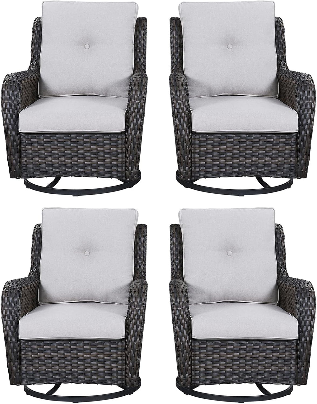 Rilyson Wicker Rocking Chair Swivel Chairs - 4 Piece Rocker Patio Chairs Set Rattan Rocking Chair for Outdoor Porch Deck Garden Backyard(Brown/Beige)