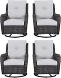 Rilyson Wicker Rocking Chair Swivel Chairs - 4 Piece Rocker Patio Chairs Set Rattan Rocking Chair for Outdoor Porch Deck Garden Backyard(Brown/Beige)