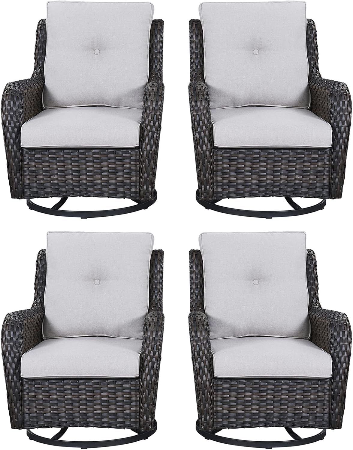 Rilyson Wicker Rocking Chair Swivel Chairs - 4 Piece Rocker Patio Chairs Set Rattan Rocking Chair for Outdoor Porch Deck Garden Backyard(Brown/Beige)