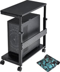 EUREKA ERGONOMIC PC Stand Computer Cart, Height Adjustable Tower Stand 2-Tier Suit for ATX Case Printer, Metal Rolling Cart on Wheels for Gaming Home Office, Carbon Fiber