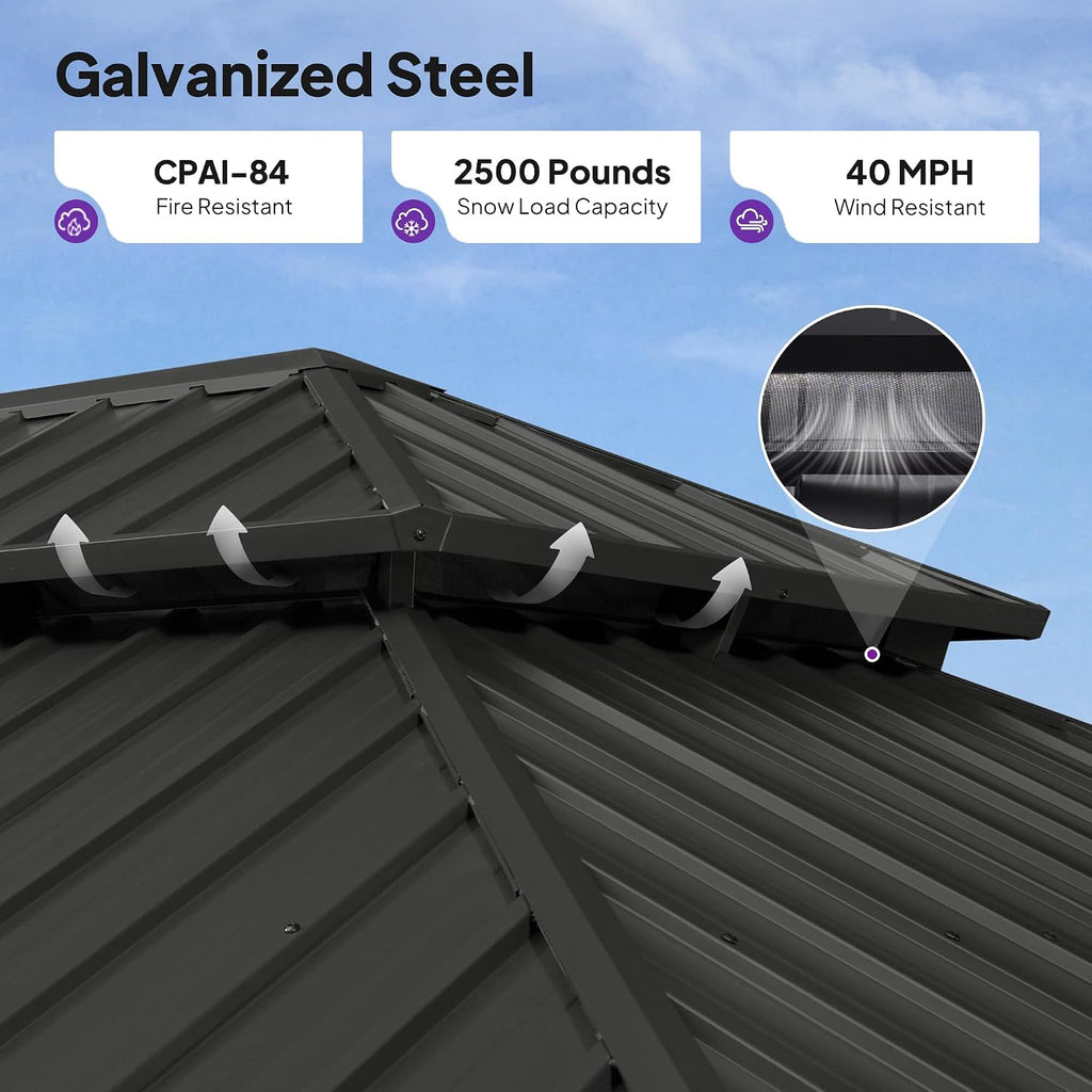 PURPLE LEAF 13' X 17' Hardtop Gazebo with Double Galvanized Steel Roof Awning and Upgrade Curtain for Patio Lawn and Garden, Grey