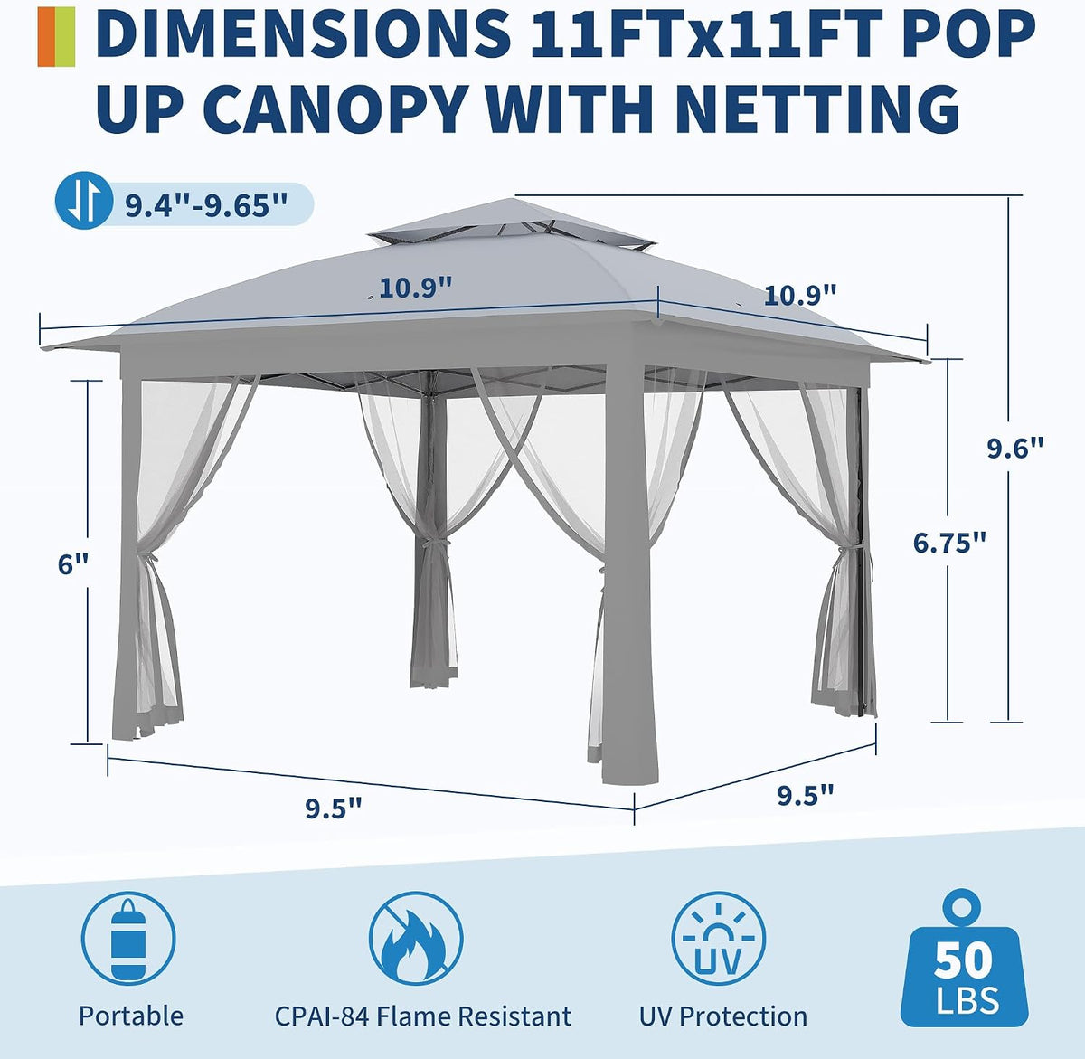 GarveeLife Outdoor Canopy Tent with Mosquito Netting, 11FTfor Patio, Outdoor Gazebo with Portable Carrying Bag
