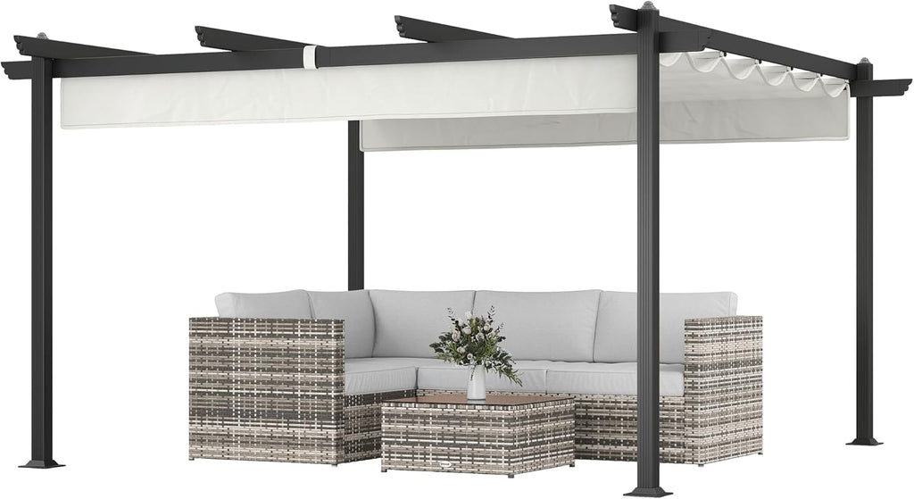 Outsunny 13' x 13' Retractable Pergola Canopy with Stronger Aluminum Frame, Outdoor Pergola Sun Shade Shelter for Garden, Patio, Backyard, Deck, White