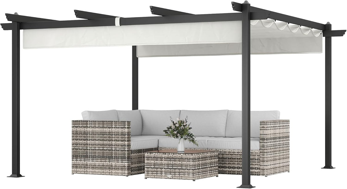 Outsunny 13' x 13' Retractable Pergola Canopy with Stronger Aluminum Frame, Outdoor Pergola Sun Shade Shelter for Garden, Patio, Backyard, Deck, White