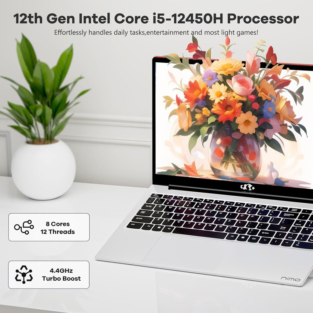NIMO 15.6' FHD lPS-Business-Laptop, 8 Cores i5-12450H 16GB RAM 512GB SSD (Beat i7-11800H, Up to 4.4 GHz) 100W Type-C Fingerprint Backlit Keyboard WiFi-6, for Home and Student