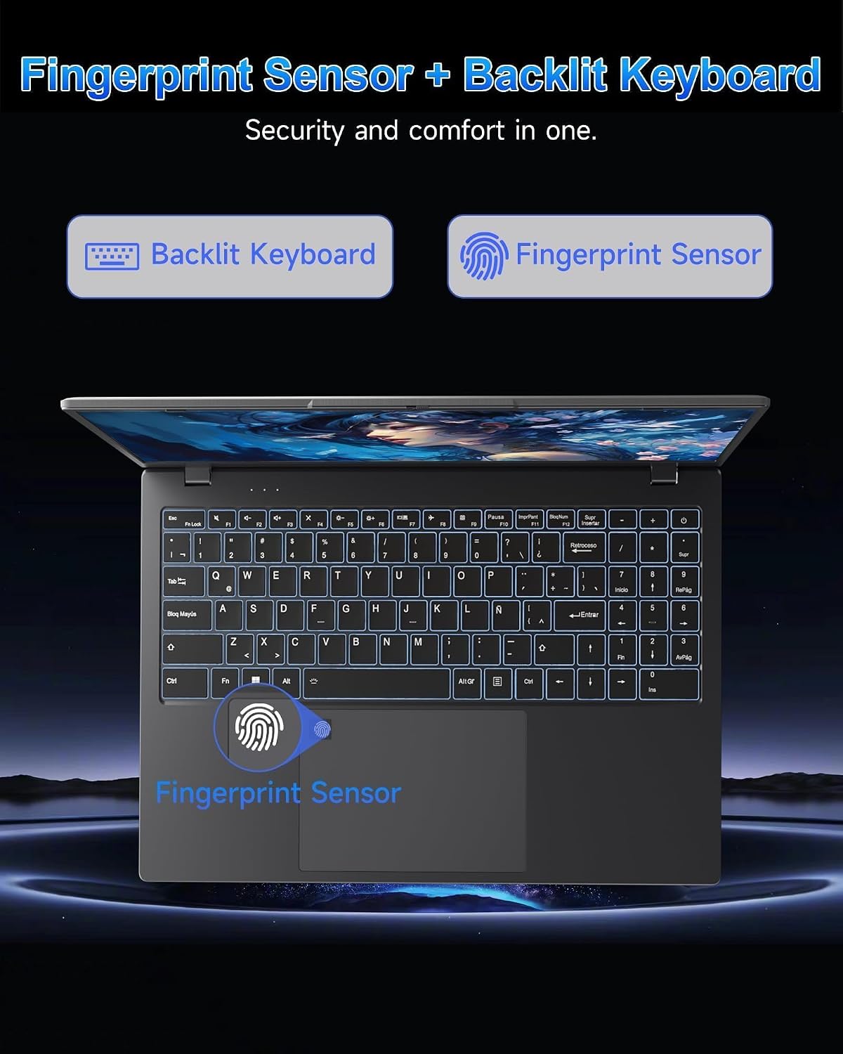 Laptop Computer, 15.6' FHD IPS Display, N95 Processor (Beat N5095), 12GB High-Speed DDR5 RAM 256GB SSD, WiFi 6 BT 5.3, Fingerprint , Backlit Keyboard, Lightweight Notebook for Business Student Office