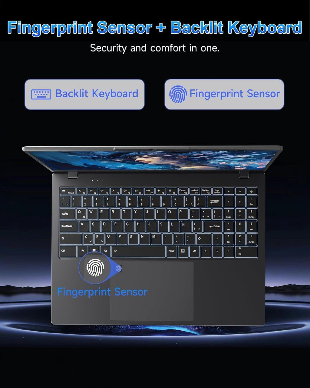 Laptop with 12GB RAM 512GB SSD, 15.6 Inch FHD Laptop Computer, N95 Processor(up to 3.4GHz), Backlit Keyboard, Fingerprint Unlock, WiFi 6, Bluetooth 5.3
