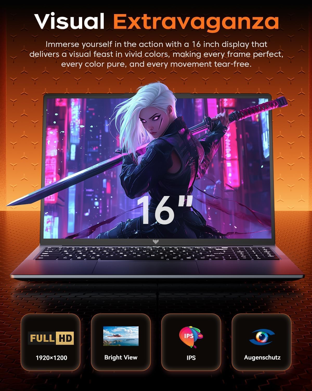 KAIGERR Gaming Laptop, 16.0inch Laptop Computer with AMD Ryzen 7 5825U(8C/16T, Up to 4.5GHz), 16GB RAM 512GB NVMe SSD Windows 11 Laptop, Radeon RX Vega 8 Graphics,WiFi 6, Backlit KB