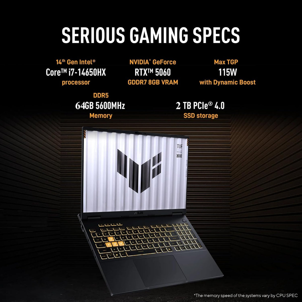 ASUS TUF F16 Gaming Laptop, Intel 16-Core i7-14650HX(Up to 5.2 GHz), NVIDIA GeForce RTX 5060, 16 Inch Full HD+ 165Hz IPS Display, 64GB DDR5, 2TB SSD, Backlit KB, Windows 11 Pro, Wi-Fi 6E, Accessories