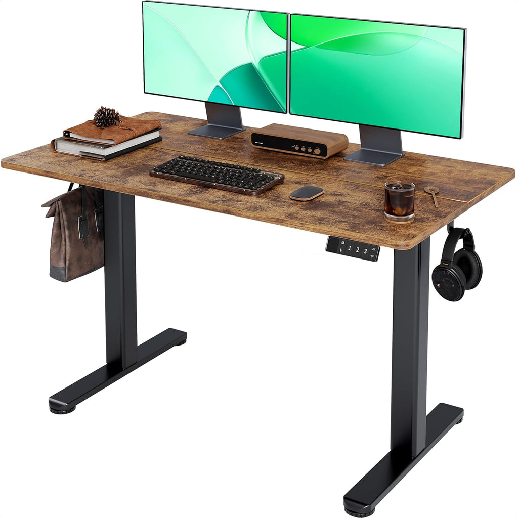 Claiks Electric Standing Desk, Adjustable Height Stand up Desk, 24x48 Inches Sit Stand Home Office Desk with Splice Board, Black Frame/Rustic Brown Top