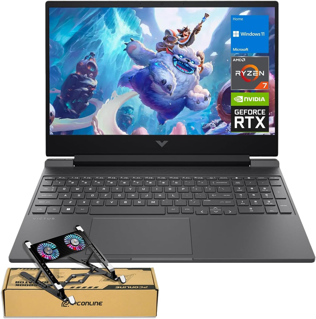 HP Victus RTX 4050 AI Gaming Laptop with Copilot, 15.6 FHD 144Hz, AMD Ryzen 7 7445HS(Beats Intel i7-13700), NVIDIA RTX 4050, 16GB DDR5 RAM, 1TB SSD, Backlit KB, Bundle with PCO Laptop Cooler