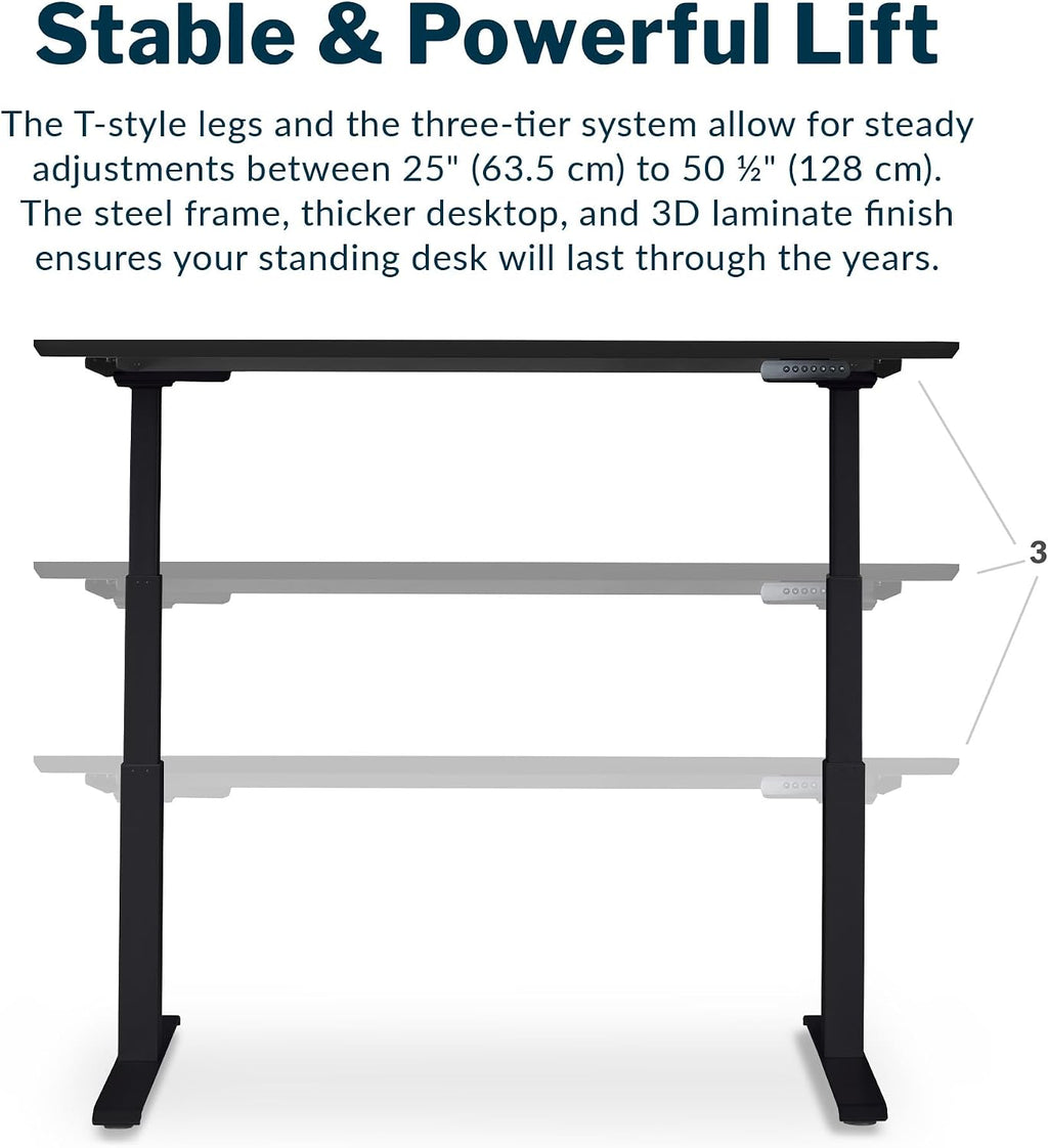 Vari Classic Electric Standing Desk - VariDesk Height Adjustable Sit/Stand Desk - Dual Motor with Memory Presets, Stable T-Style Legs - Gaming or Home Office Workstation - 60'x30', Black/Black