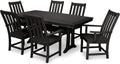 Polywood Vineyard 7-Piece Arm Chair Dining Set White - HDPE Composite Outdoor Patio Furniture Set for 6 People - Includes Dining Table and 6 Chairs