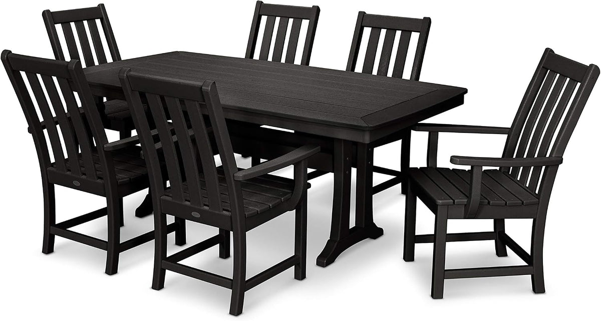 Polywood Vineyard 7-Piece Arm Chair Dining Set White - HDPE Composite Outdoor Patio Furniture Set for 6 People - Includes Dining Table and 6 Chairs