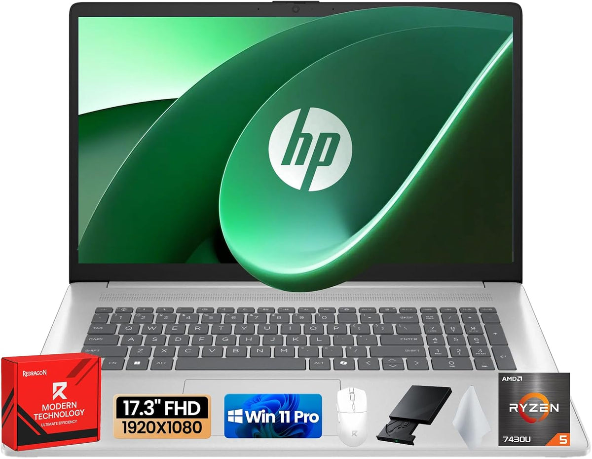 HP 17 Laptop, 17.3' FHD Anti-Glare Display, AMD Ryzen 5 7430U (Up to 4.3GHz), 64GB RAM 2TB SSD, Wi-Fi 6, HDMI, Fast Charge, Windows 11 Pro, HP 17 inch Business Laptop for Work, Students & Home