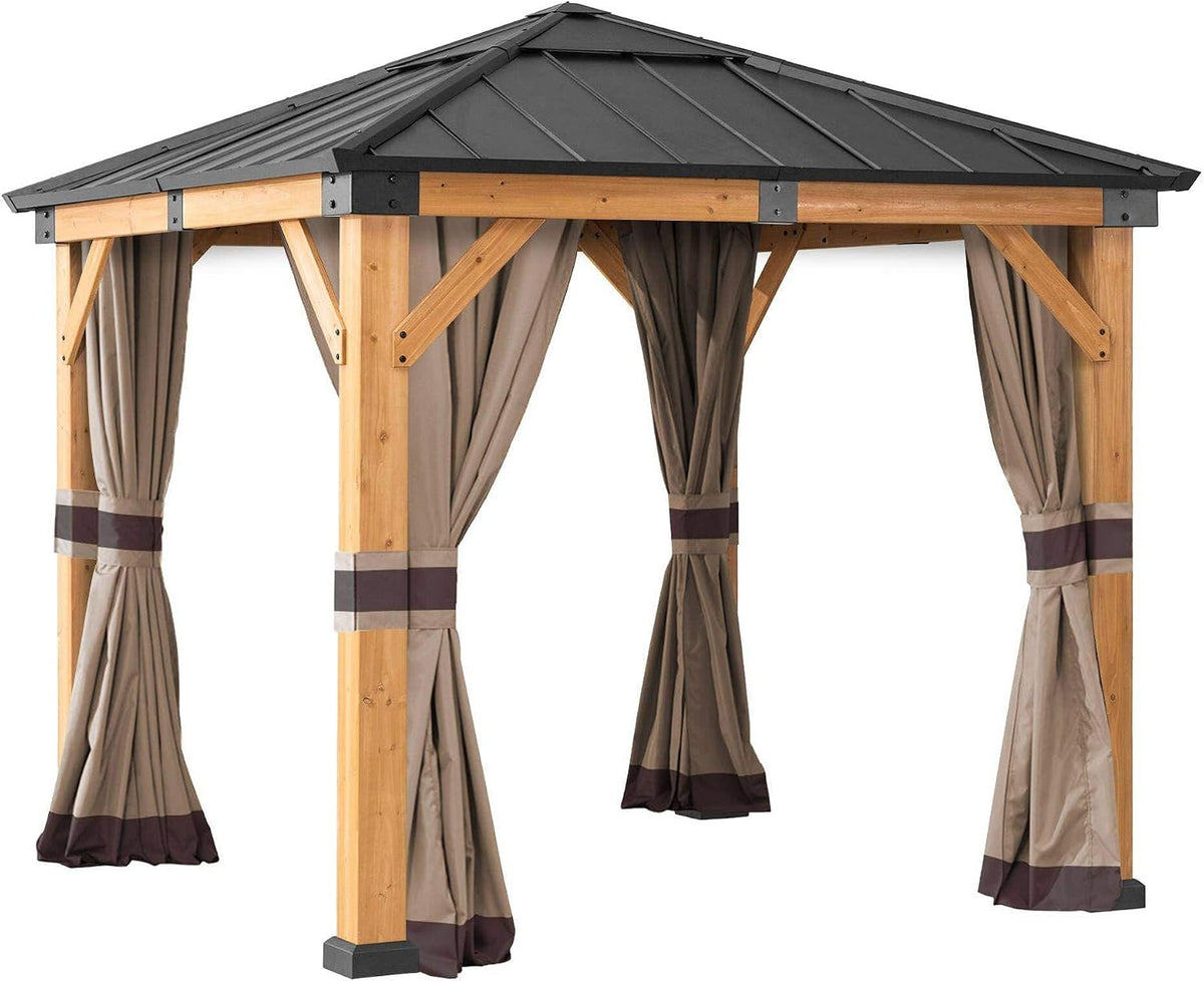 SUNJOY Four-Side Privacy Side Wall Curtain Set for Sunjoy 9 x 9 ft Gazebo, UV-resistant Water-resistant Polyester Curtain Panels for Patio, Garden and Backyard, includes Ring Hardware for Installation
