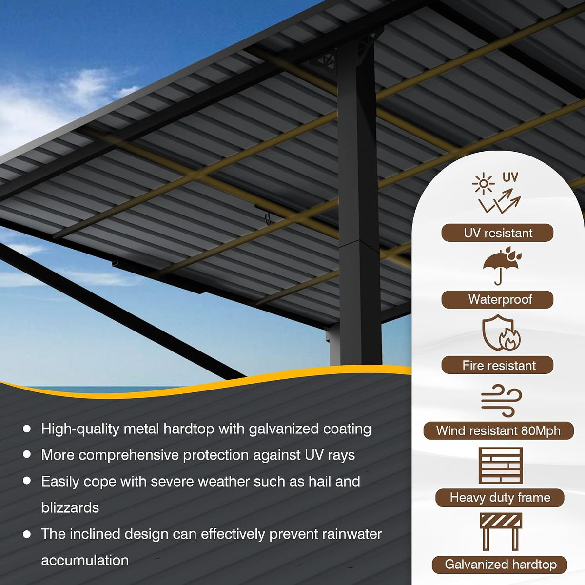 EBE 14' x 10' Outdoor Hardtop Gazebo, Lean to Gazebs with Galvanized Steel Roof, Metal Wall Mounted Pergola and Gazebos on Clearance, Grill Gazebo Awning for Patio, Poch, Backyard