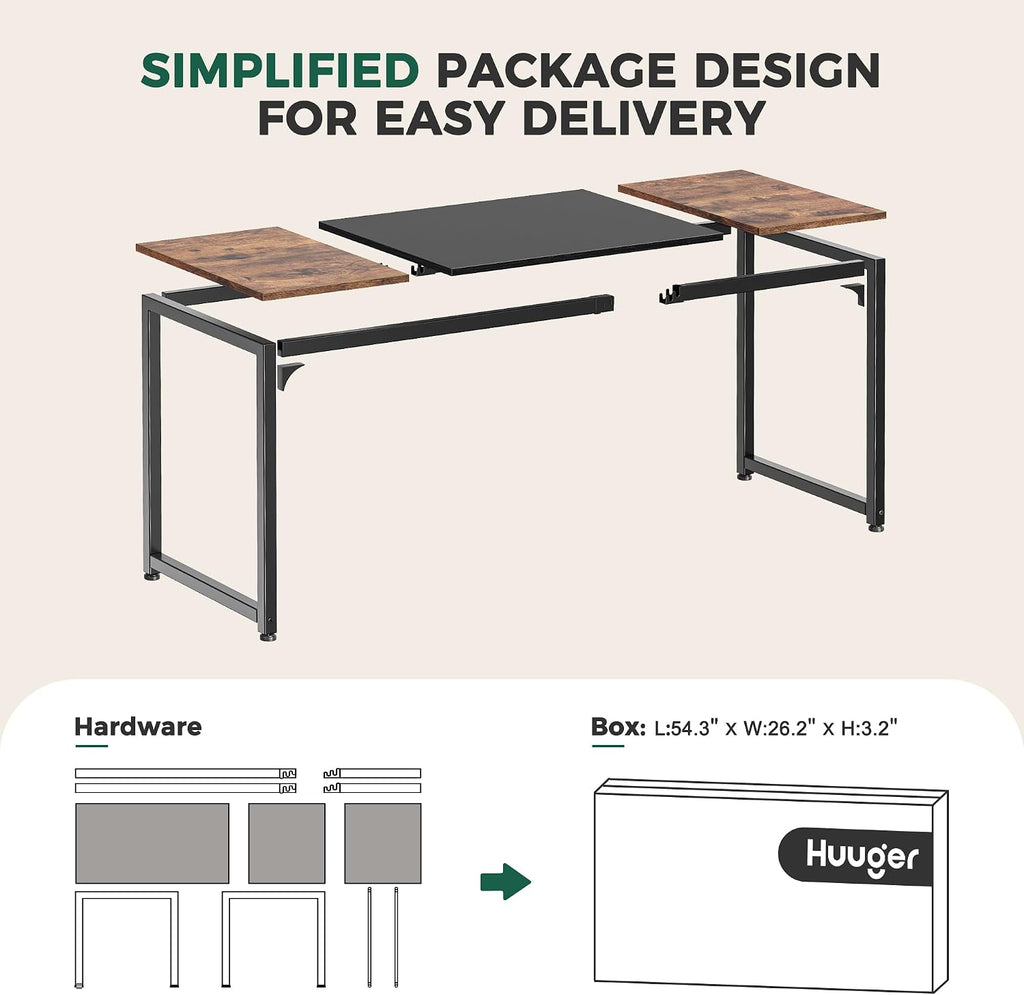 Huuger Computer Desk, 70 Inch Office Desk, Gaming Desk with Storage, Writing Desk Work Desk for Home Office, Study, Long Simple Desk, Large Legroom, Metal Frame, Rustic Brown and Black