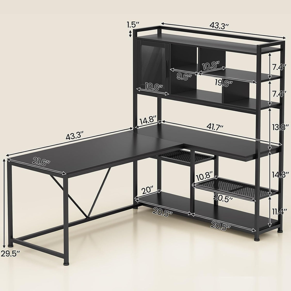 SEDETA L Shaped Computer Desk, 58'' Office Desk with LED Light and Bookshelf, L Shaped Corner Desk with Storage Shelves for Home Office, Gaming Desk, L Desk, Black