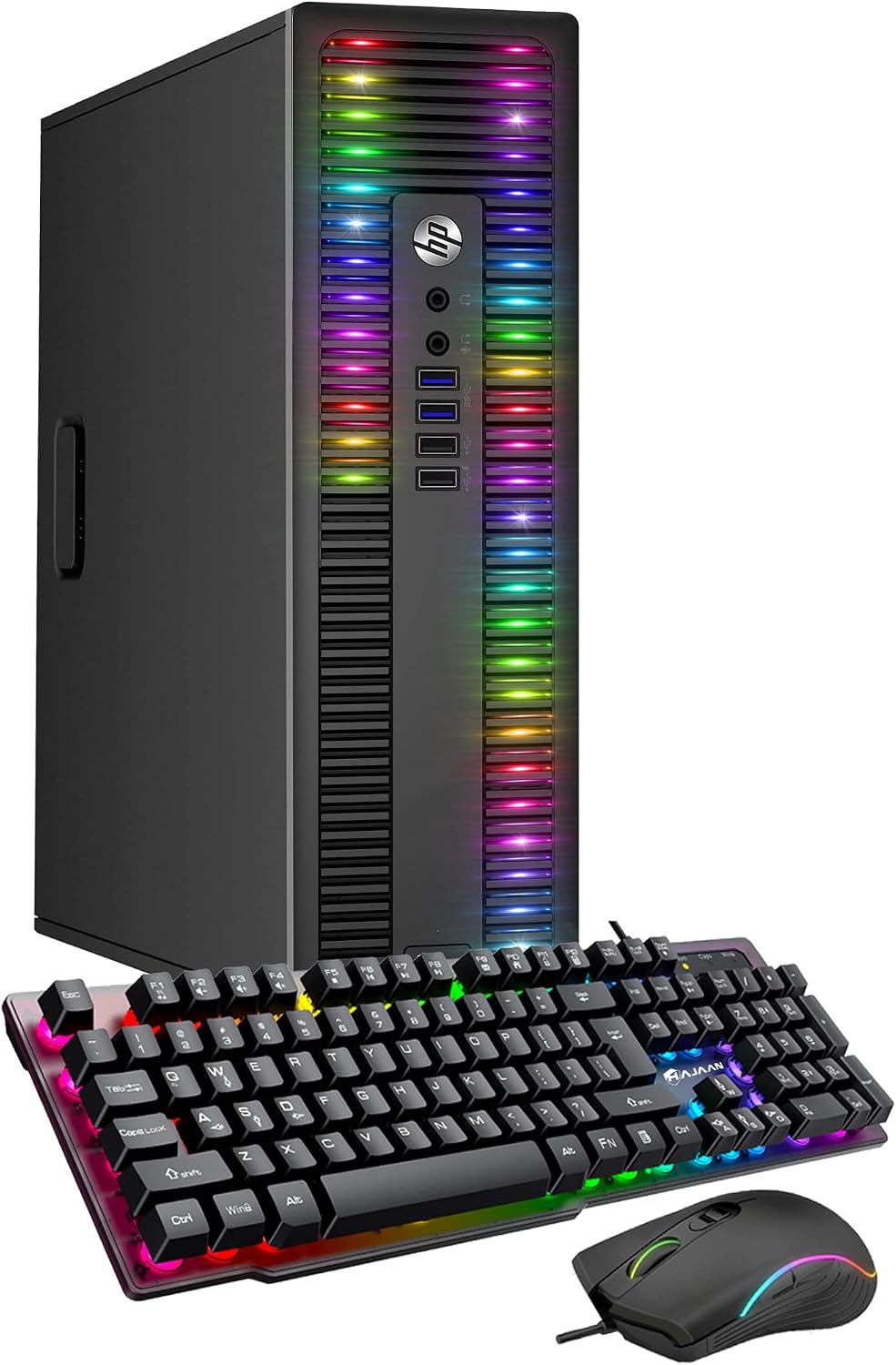 HP Custom Built RGB Lights PC with 24 Inch Monitor ProDesk Desktop Computer Intel Core i5 6500 Quad-Core Processor 16GB RAM 512GB SSD Windows 11 Gaming Keyboard & Mouse (Renewed)