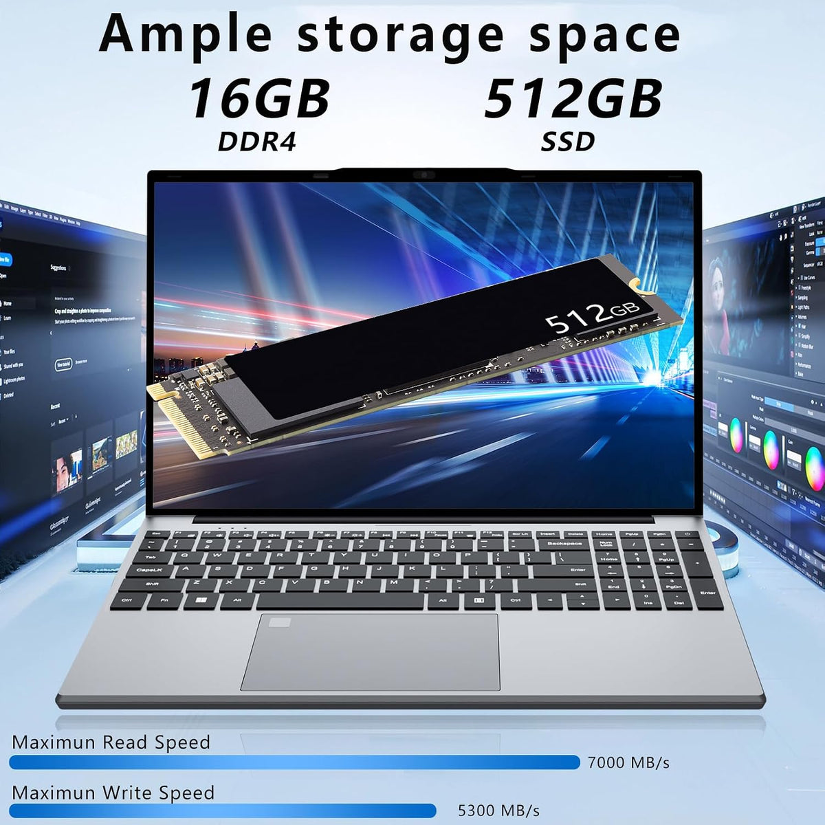 DUNHOO 15.6 Inch Laptop, Laptops 16GB RAM 512GB SSD, Lap Top Computer N5095, Portable Laptops 180 Angle Opening, Fingerprint Unlock Backlit Keyboard 1920 * 1080 FHD IPS MINI-HDMI