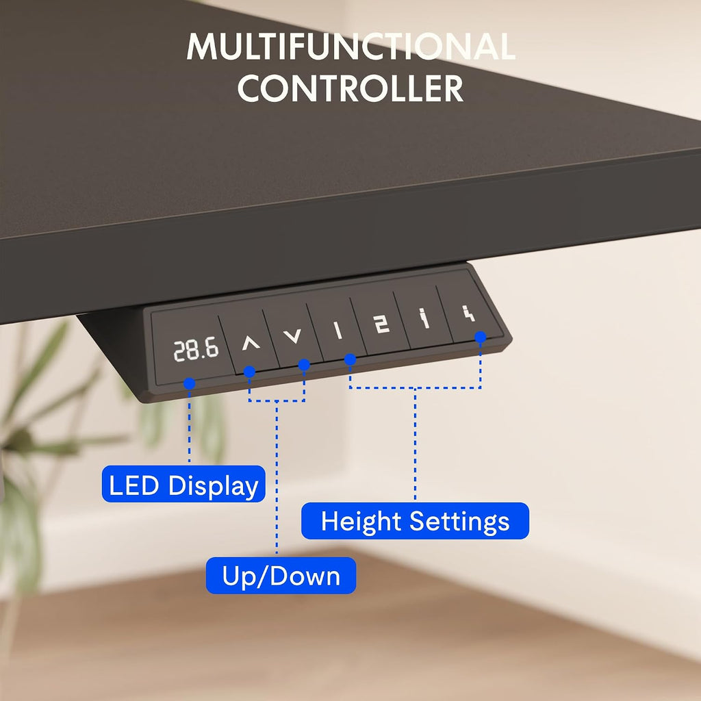 FLEXISPOT EN2 Whole-Piece Standing Desk with Clamp Power Strip, 48x24'' Electric Stand Up Height Adjustable Desk with Cable Management (Black Frame + 48' Black Table Top)