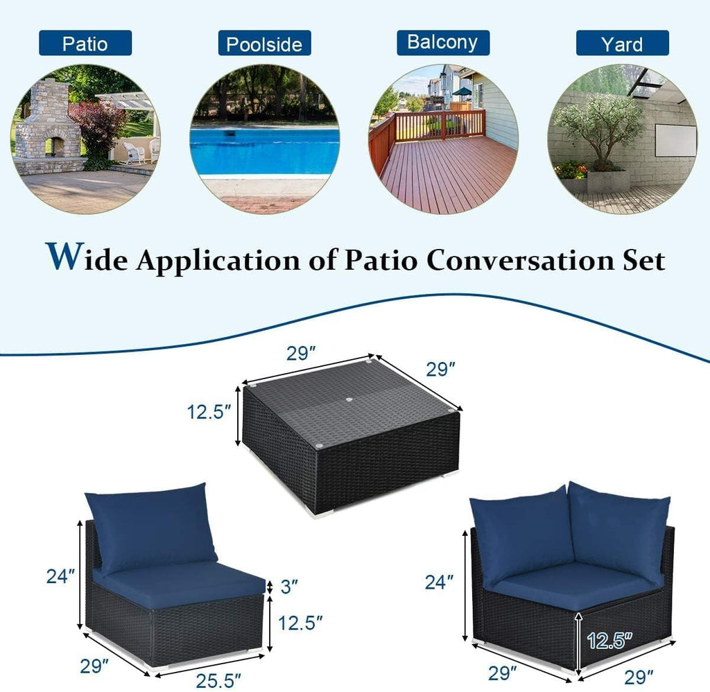 HAPPYGRILL 7 PCS Patio Furniture Set Outdoor Rattan Wicker Sectional Sofa Set with Cushions & Pillows & Coffee Table for Garden Lawn