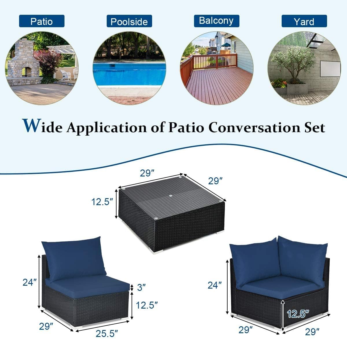 HAPPYGRILL 7 PCS Patio Furniture Set Outdoor Rattan Wicker Sectional Sofa Set with Cushions & Pillows & Coffee Table for Garden Lawn