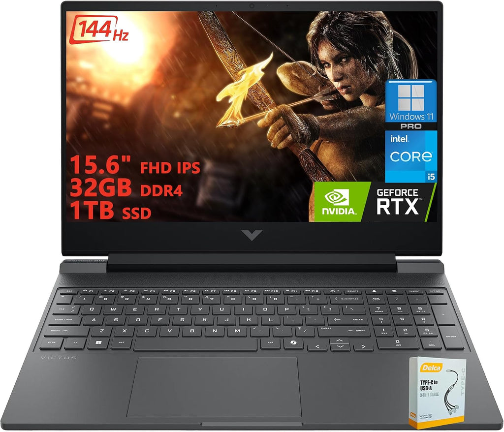 HP Victus 15 Gaming Laptop | 15.6' FHD IPS Anti-Glare 144Hz | Intel 8-Core i5-13420H | 32GB DDR4 1TB SSD | NVIDIA GeForce RTX 3050 6GB | Backlit Keyboard Fast Charging Win11 Pro w/DLCA Accessory