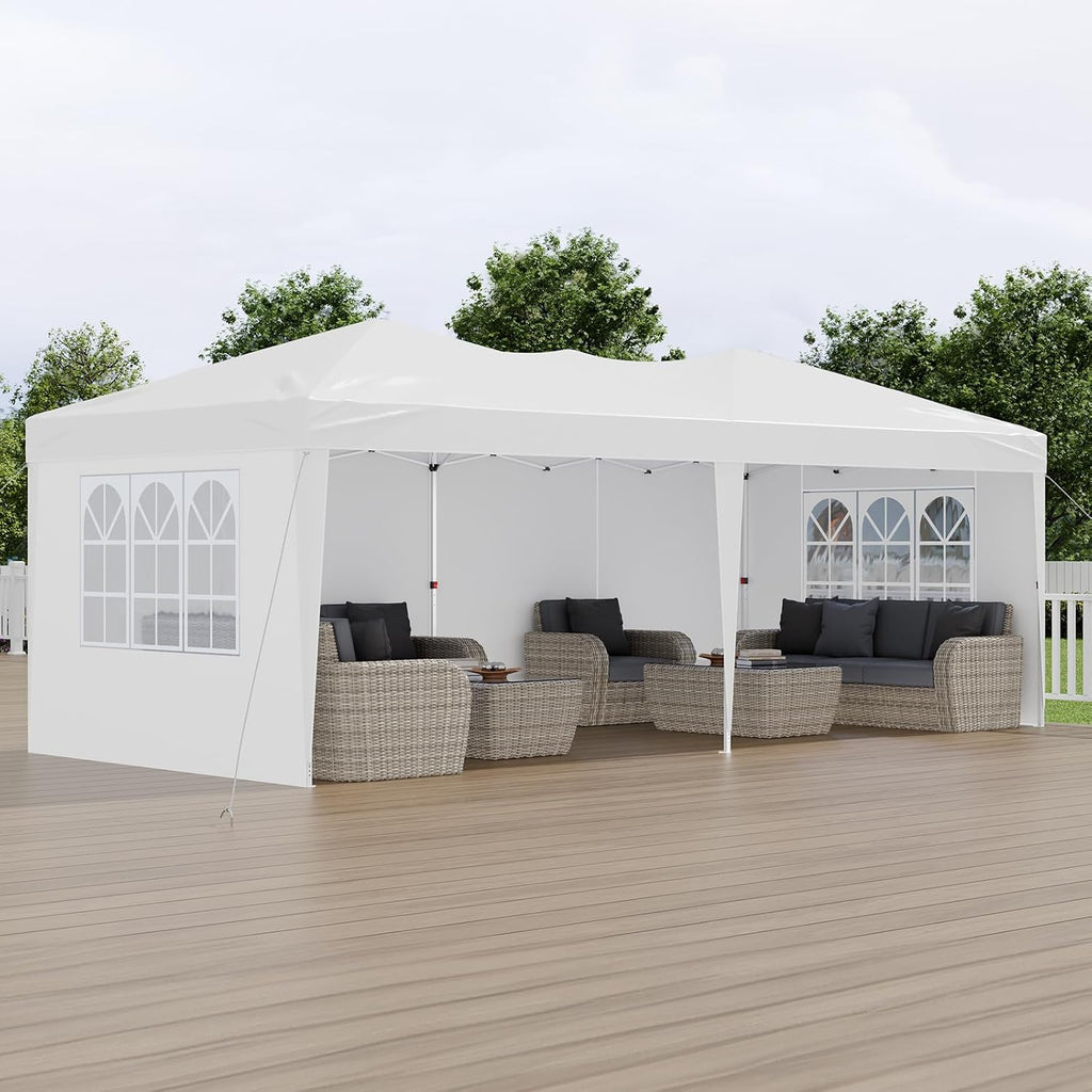 VEVOR Pop Up Canopy, 10 x 20 FT Instant Canopy Portable Gazebo with 3 Sidewalls & 2 Ventilated Windows, Height Adjustable Pop-Up Outdoor Shelter Tent for Events, Patio, Backyard, Party, Parking