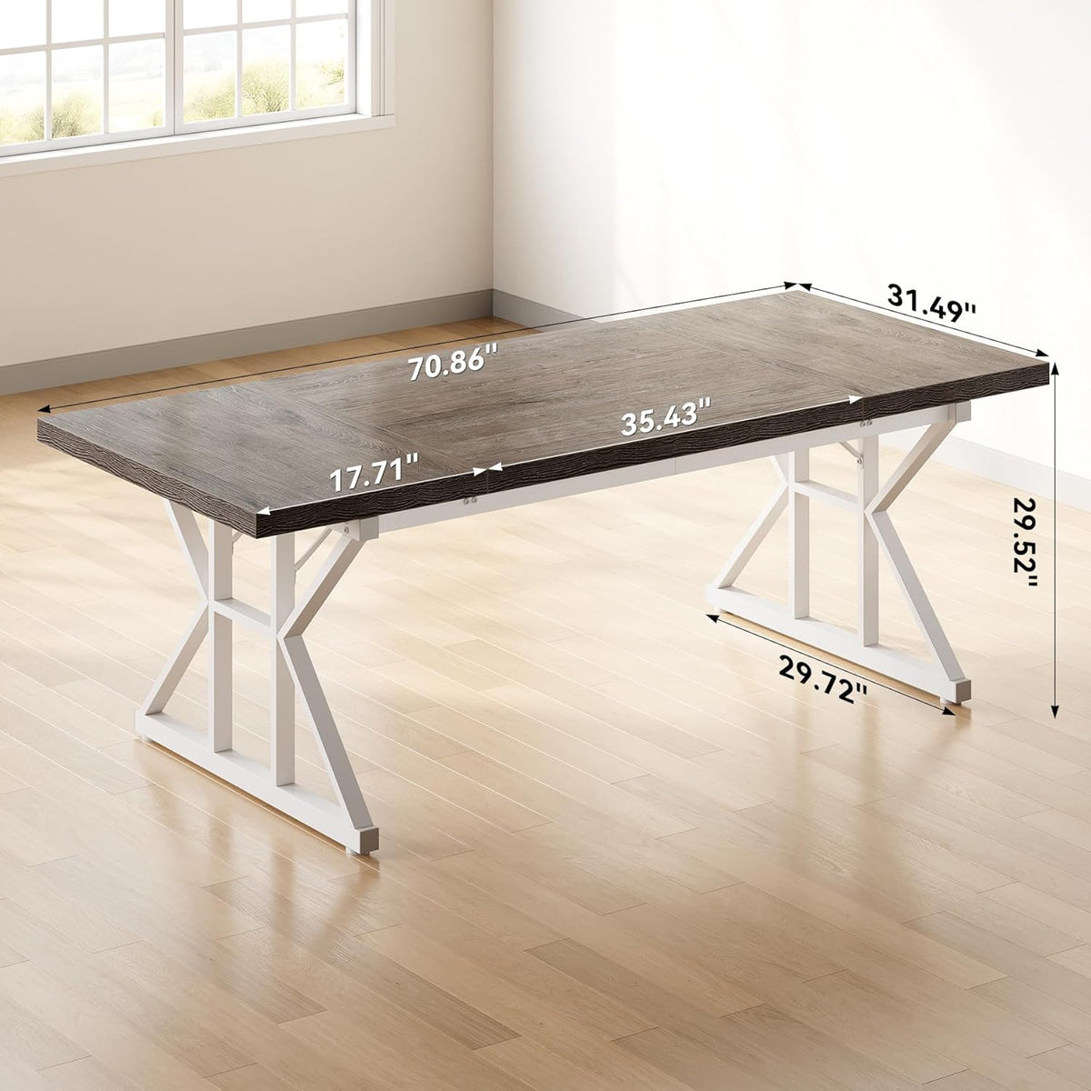 LITTLE TREE 70.8-Inch Large Executive Desk, Modern Computer Office Desk, Wooden Writing Desk Study Table for Home Office, Grey-White