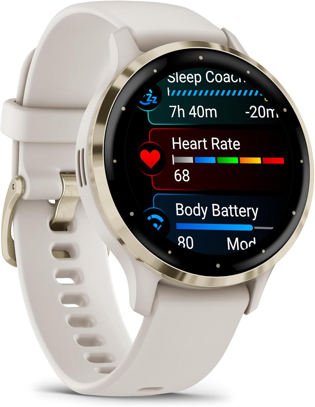 Garmin Venu 3S Advanced Fitness and Health Tracker Smart Watch Soft Gold Stainless Steel Bezel with Ivory Case and 41 MM Silicone Band 1.2 Inch AMOLED Touch Screen Display