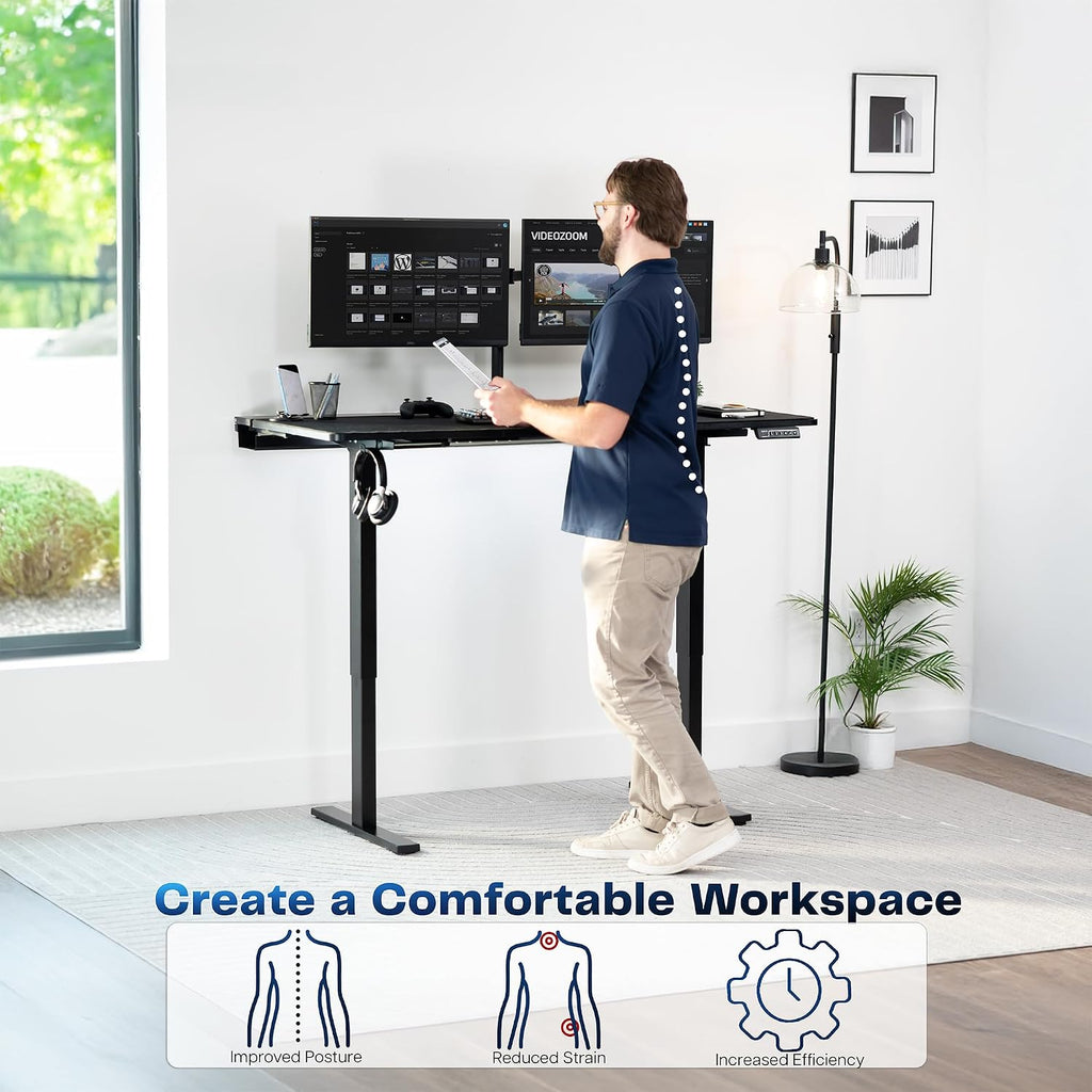 VIVO Electric 60 x 30 in Standing Adjustable Gaming Desk with Hidden Cable Trays, Full-Size Mouse Pad, Holds 220 lbs, Black Top Black Frame, DESK-KIT-1B6-P3B