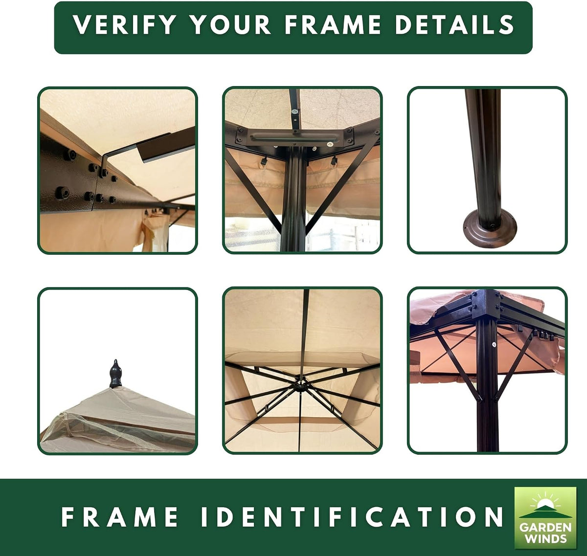 Garden Winds Reinforced RipLock 350 Replacement Canopy Top Cover Compatible with Erommy 12' x 12' Square Gazebo Models B088NCCWXF, HWG-027C - Beige