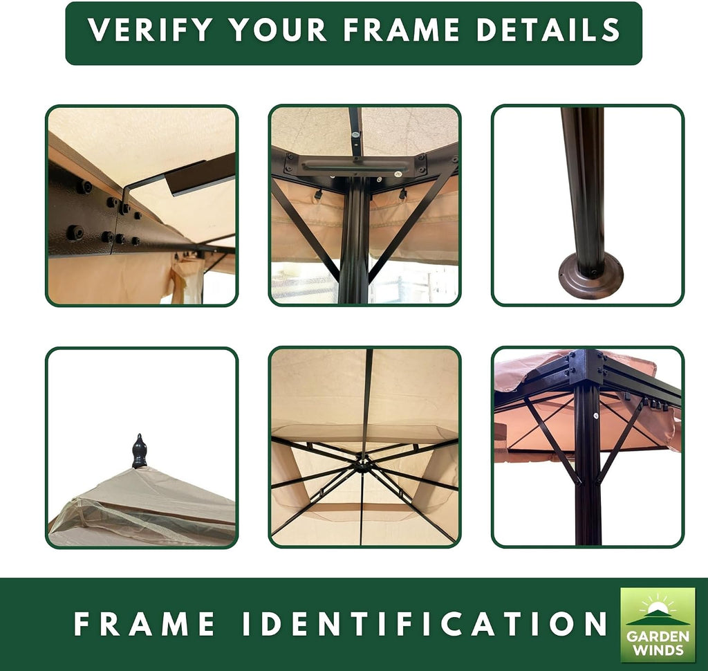 Garden Winds Reinforced Replacement Canopy Top Cover Compatible with The HWG-027C Erommy 12' x 12' Square Gazebo - Classic Sand, Riplock 350