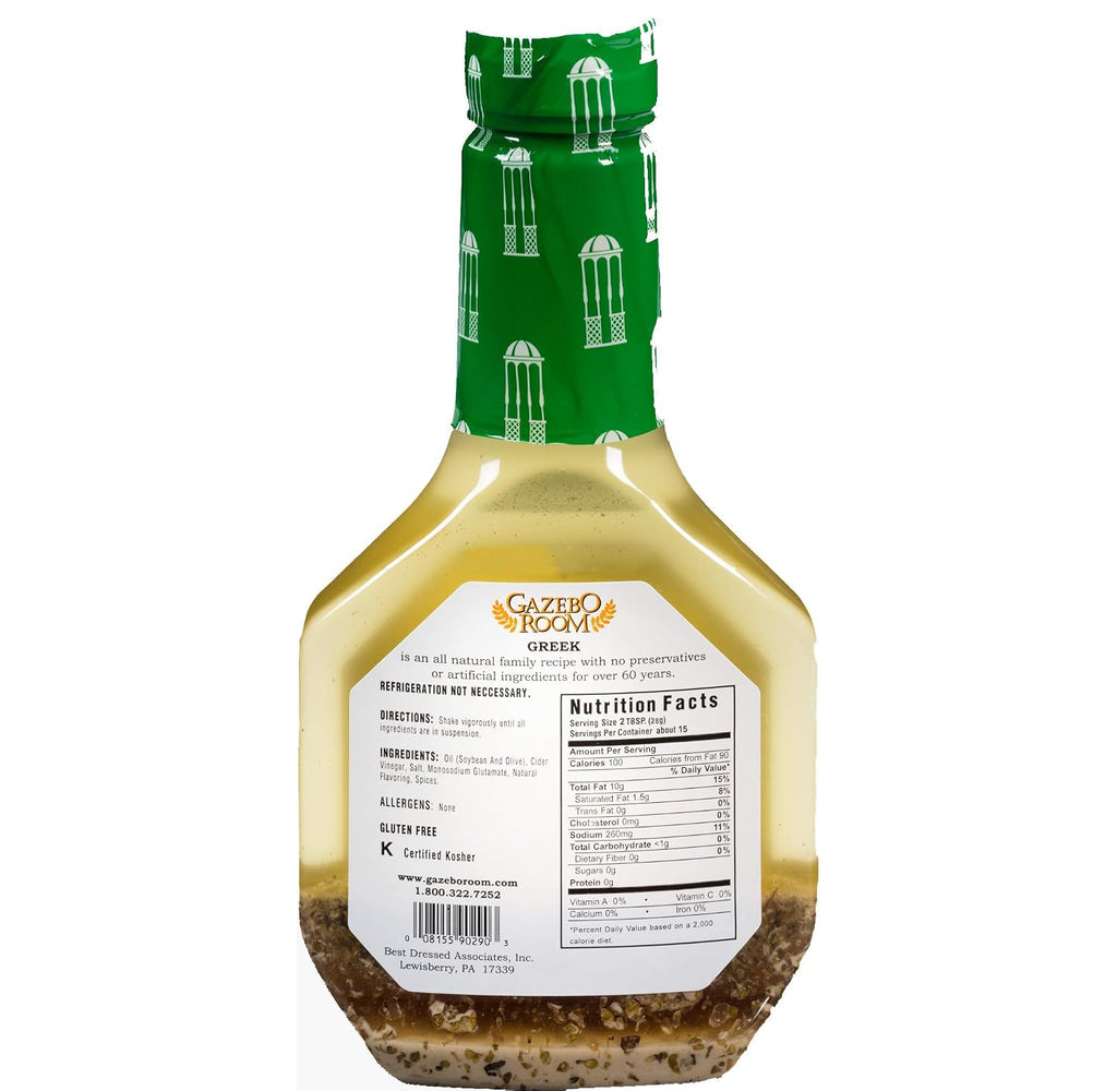 Gazebo Room Greek Salad Dressing and Marinade 16 oz (12 Pack)