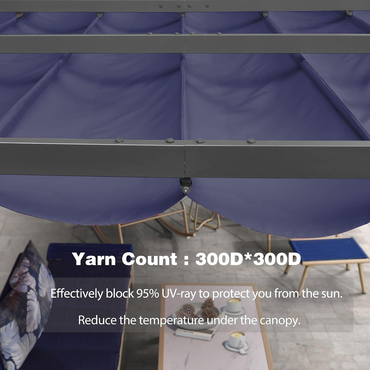 PURPLE LEAF Pergola Shade Cover for 11' X 13' Deck Porch Outside Outdoor Retractable Durable Fabric Canopy Replacement Top Only Navy Blue