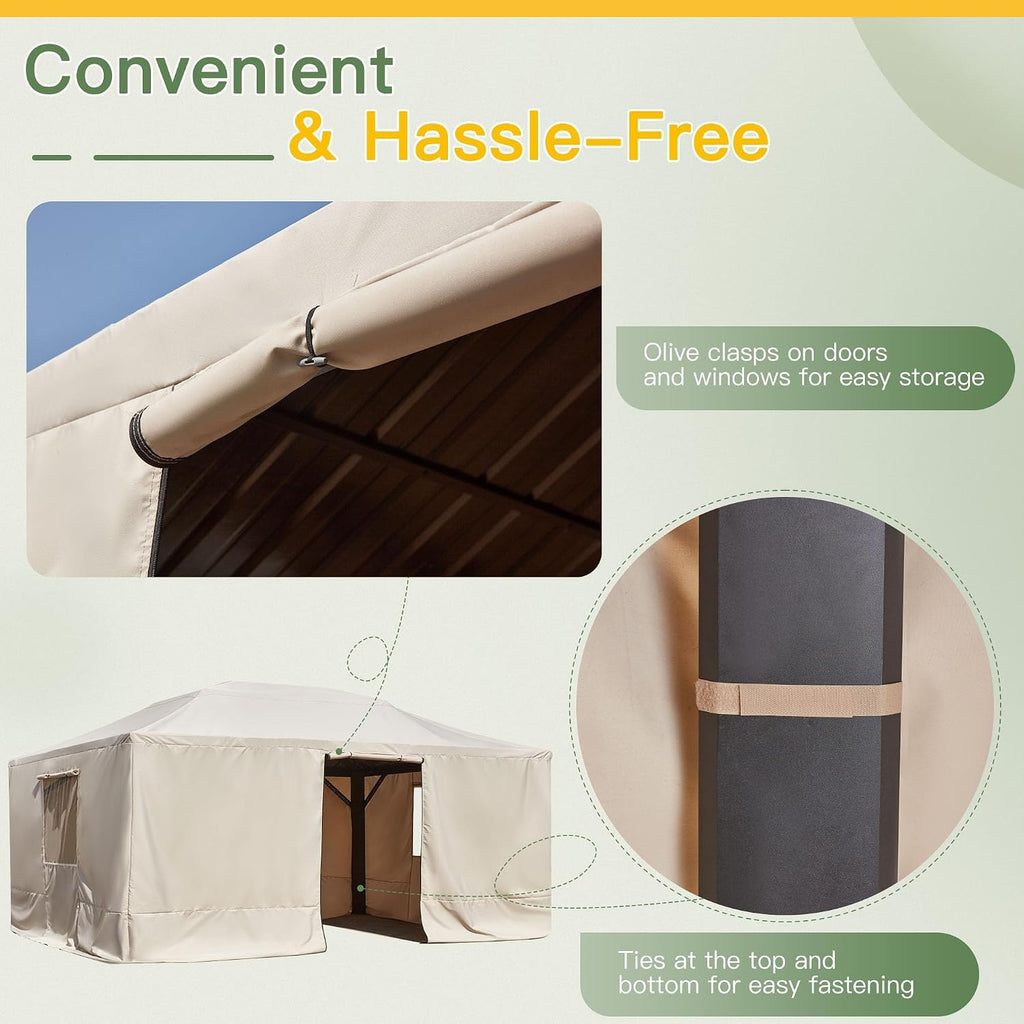 MELLCOM Winter Gazebo Cover for 12×16 Hardtop Gazebo, with Mesh Screens and Doors and Windows, Accessories for All Seasons