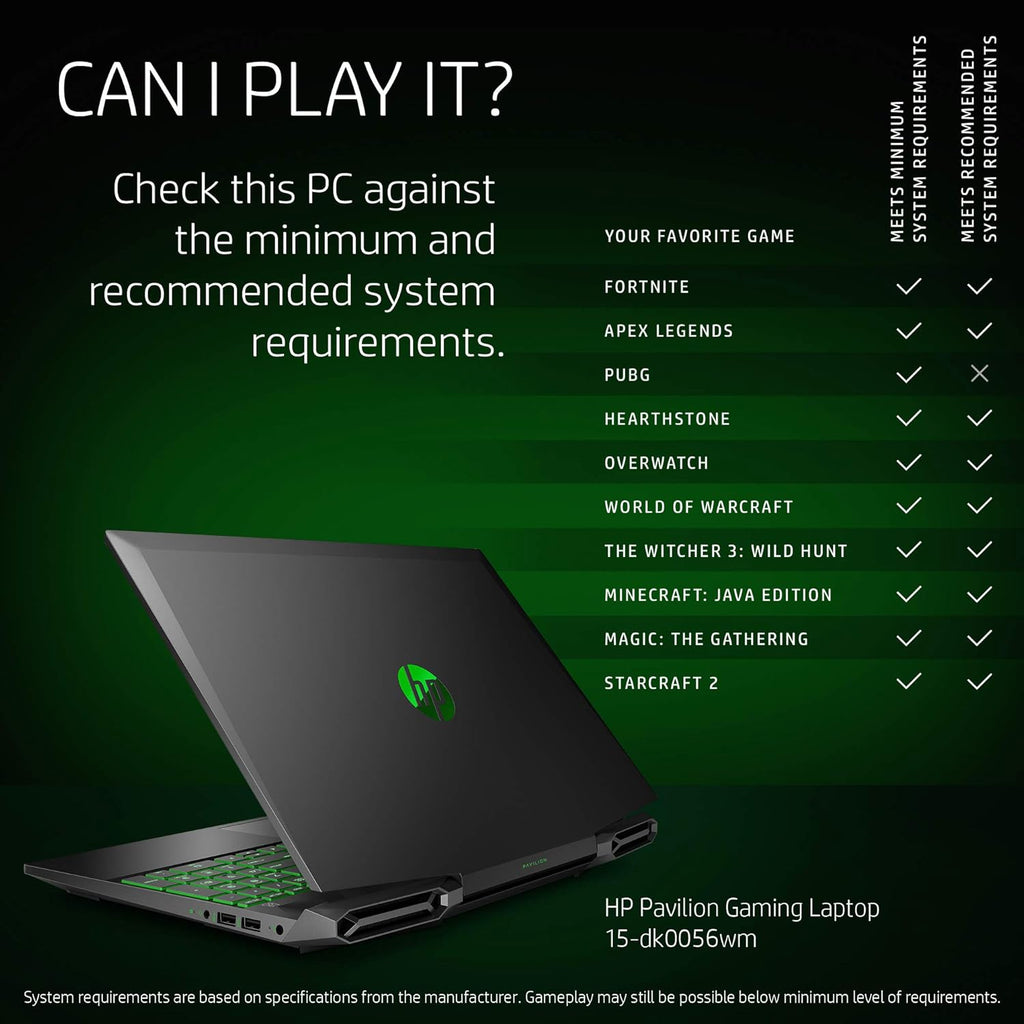HP Pavilion Gaming 15.6-Inch Micro-EDGE Laptop, Intel Core i5-9300H Processor, NVIDIA GeForce GTX 1650 (4 GB), 8 GB SDRAM, 256 GB SSD, Windows 10 Home (15-dk0020nr, Shadow Black/Acid Green)