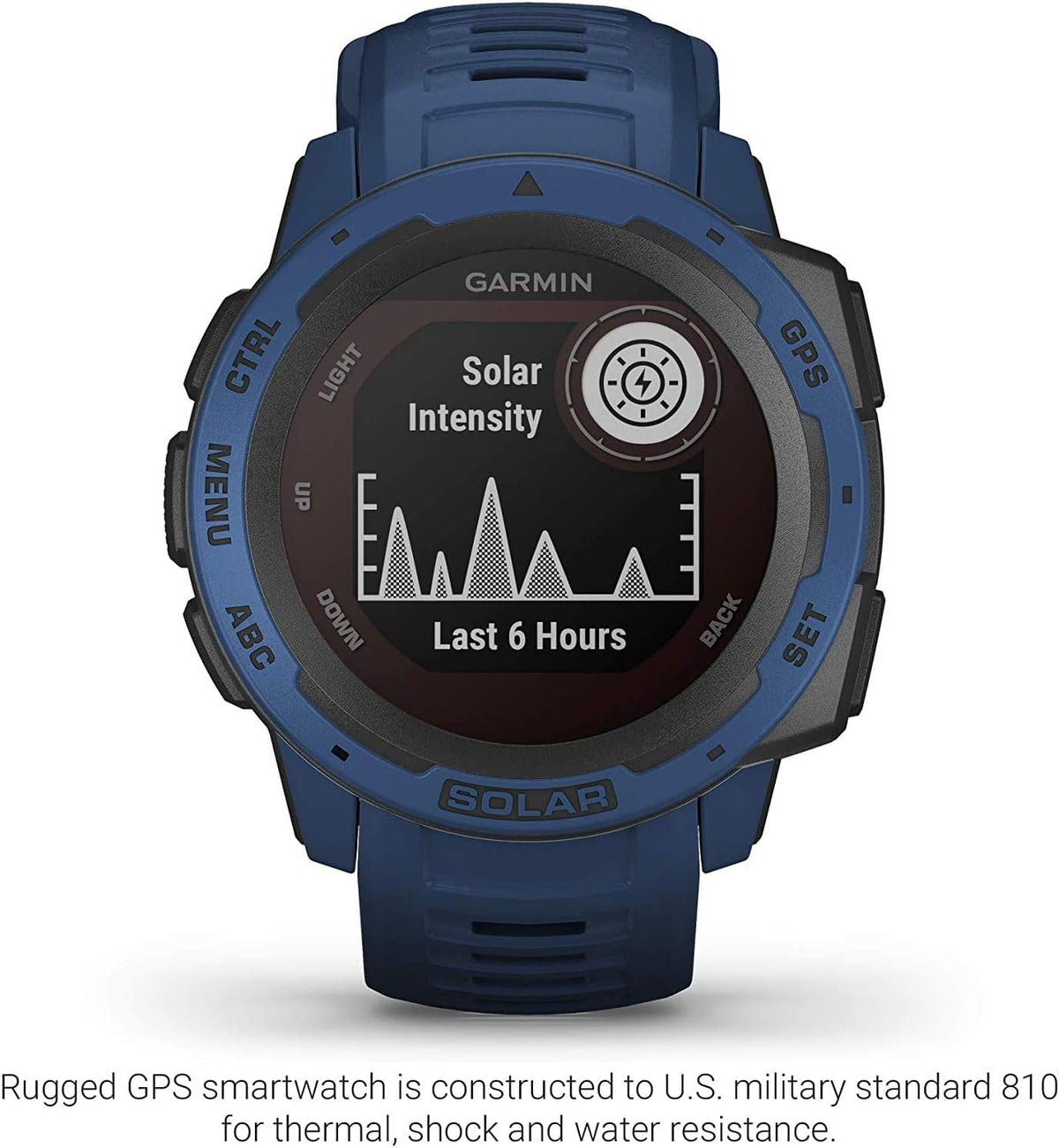 Garmin Instinct Solar, Solar-Powered Rugged Outdoor Smartwatch, Built-in Sports Apps and Health Monitoring, Dark Blue